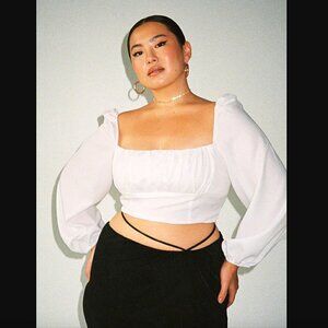 Princess Polly Curve Ariah White Long Sleeve Crop Top Plus Size 20